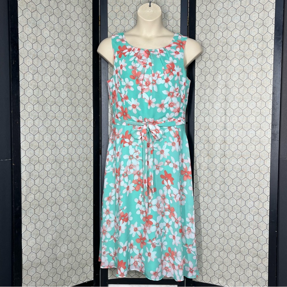R&K Floral Print Sleeveless Sheer Overlay Dress